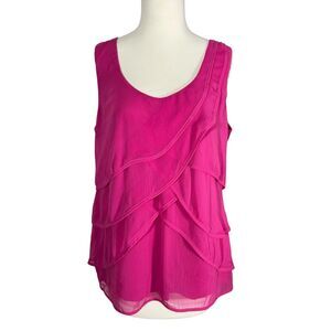 Cato Got Pink Tiered Layered Ruffle Sleeveless Blouse Sz L